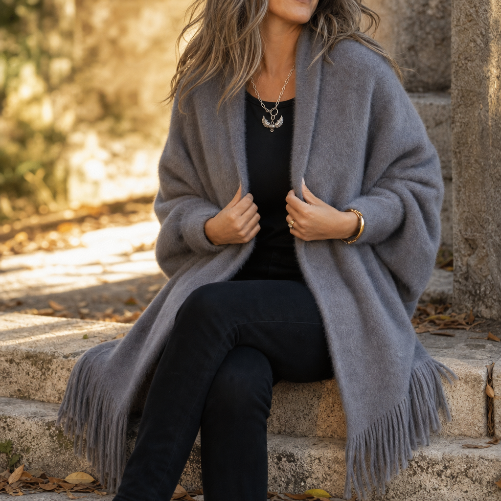 Mantelle | Draped Shawl Collar Open-Front Wool Coat