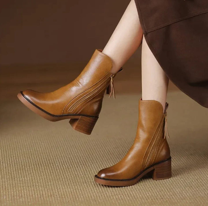 Clara | Stivaletti classici e sofisticati in pelle con tacco largo