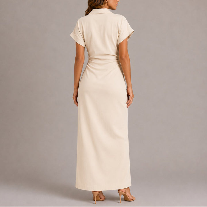 Olivia | Abito lungo a camicia chic e raffinato da matrimonio autunnale