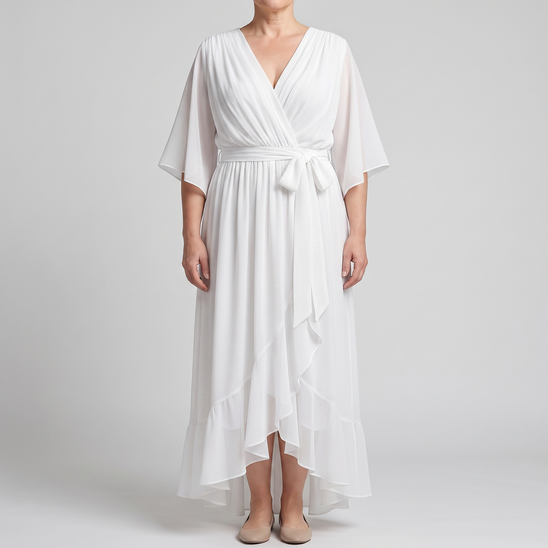 Anwen | V-Neck Midi Dress for Women – Graceful Airy Fit