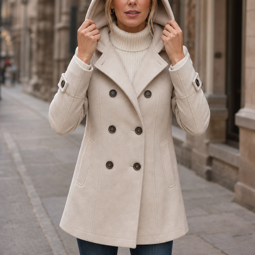Mayfield | Double-Breasted Hooded Peacoat – Stylish Winter Coat for Women