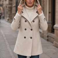Olivia | Chic and Sophisticated Women's Double-Breasted Hooded Wool Blazer Coat