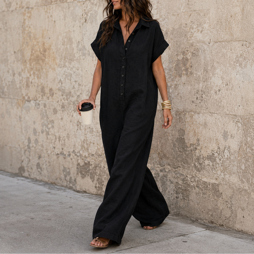 Fauxmalwear | Wide-Leg Jumpsuit – Button-Front Shirt Collar Style