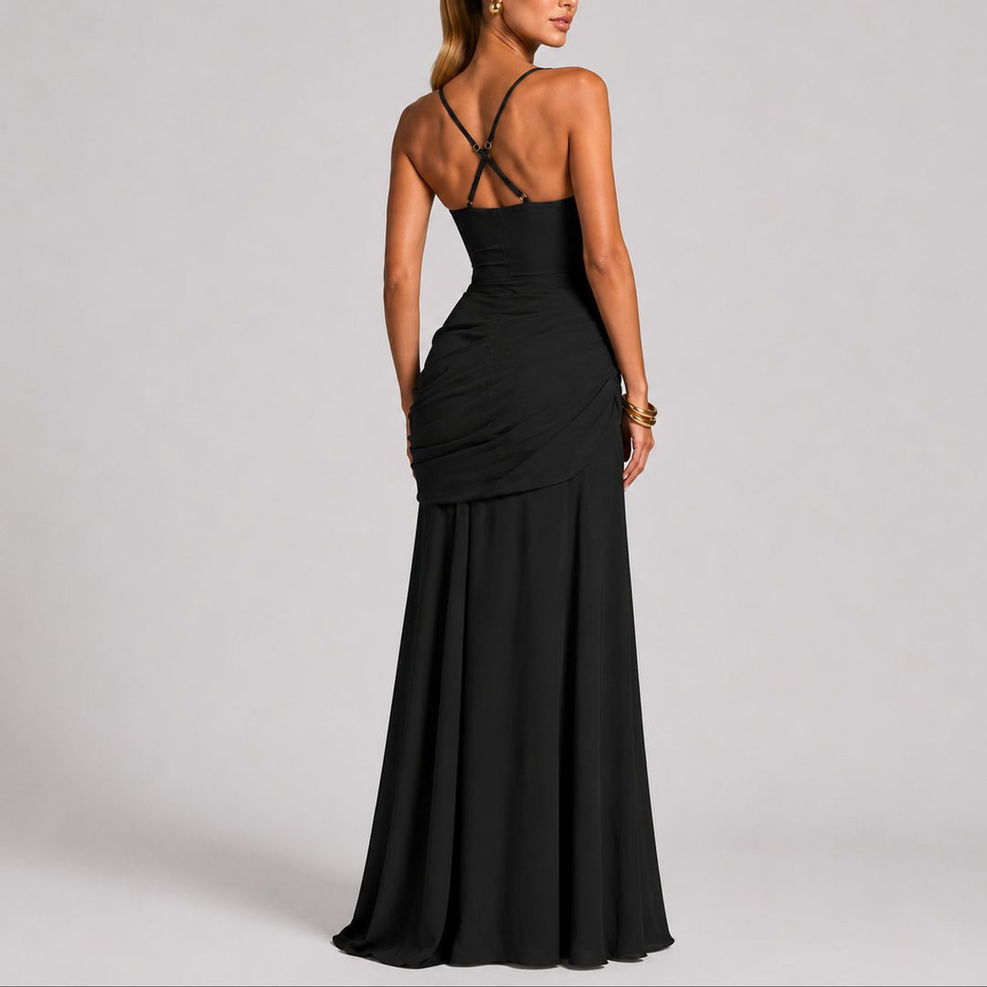Ava | Sophisticated Fall Wedding Ruched Square-Neck Maxi Dress