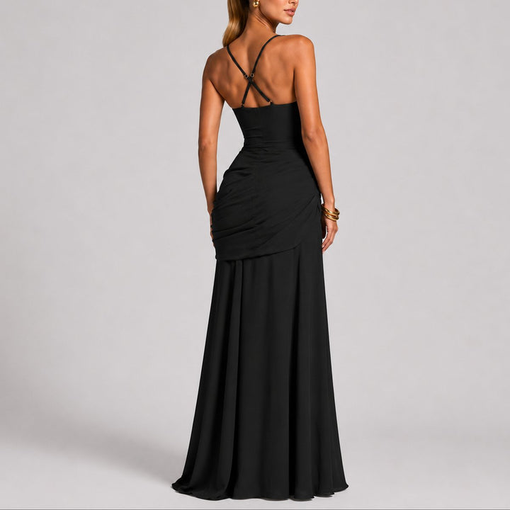 Ava | Sophisticated Fall Wedding Ruched Square-Neck Maxi Dress