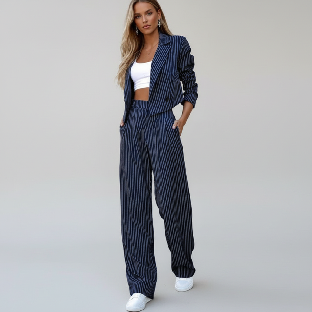 Isla | Women's Striped Blazer and Wide-Leg Trouser Set