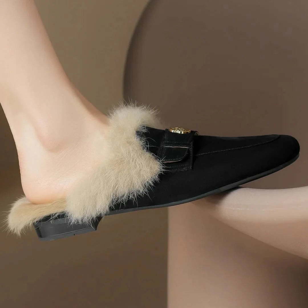 Velora | Suede Shearling Mules – Luxurious Comfort for Women