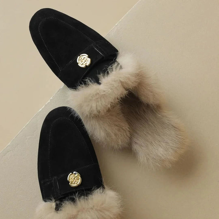 Velora | Suede Shearling Mules – Luxurious Comfort for Women