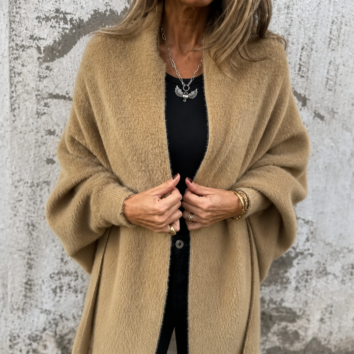 Mantelle | Draped Shawl Collar Open-Front Wool Coat