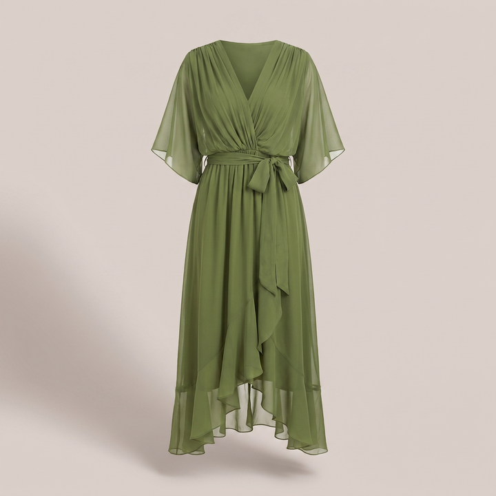 Anwen | V-Neck Midi Dress for Women – Graceful Airy Fit