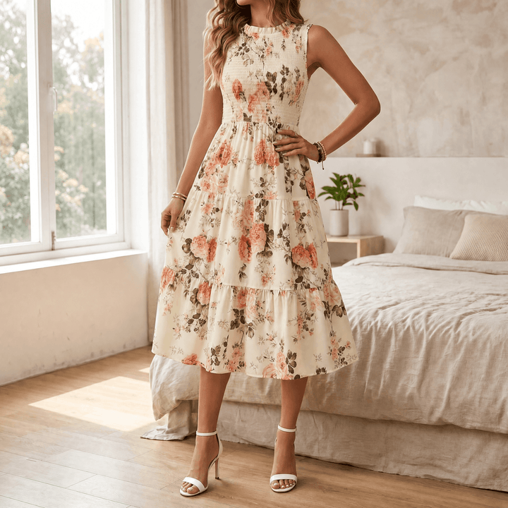 Florenza | Midi Dress – Floral Smocked Design for Women