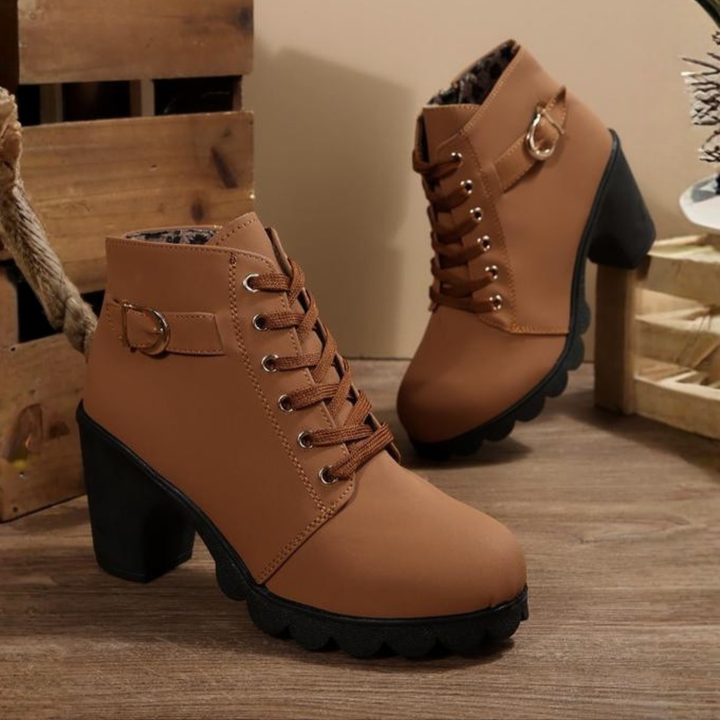 Celestine | Lace-Up Block Heel Ankle Boots