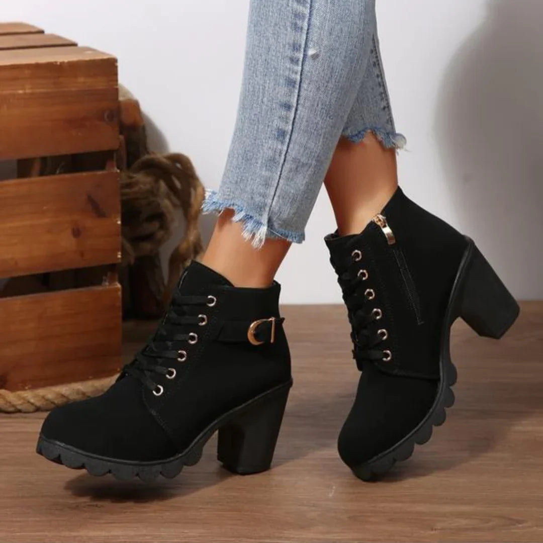 Celestine | Lace-Up Block Heel Ankle Boots