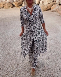 Isabella | Elegant V-Neck Tunic & Wide-Leg Trousers Set