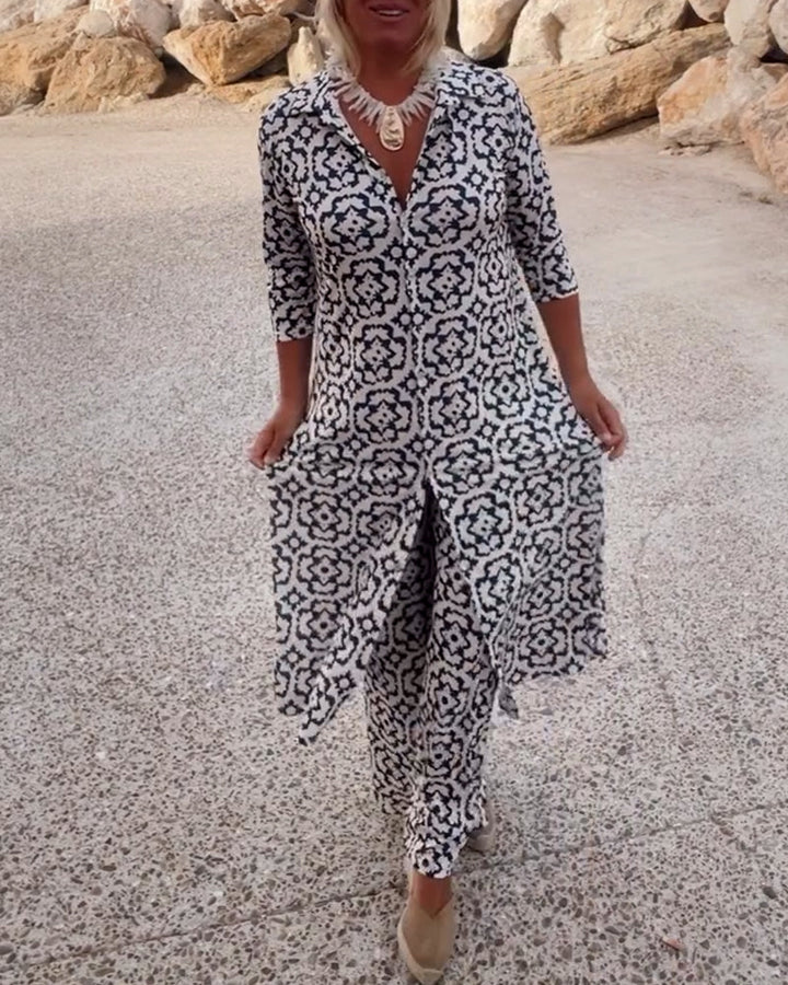 Isabella | Elegant V-Neck Tunic & Wide-Leg Trousers Set