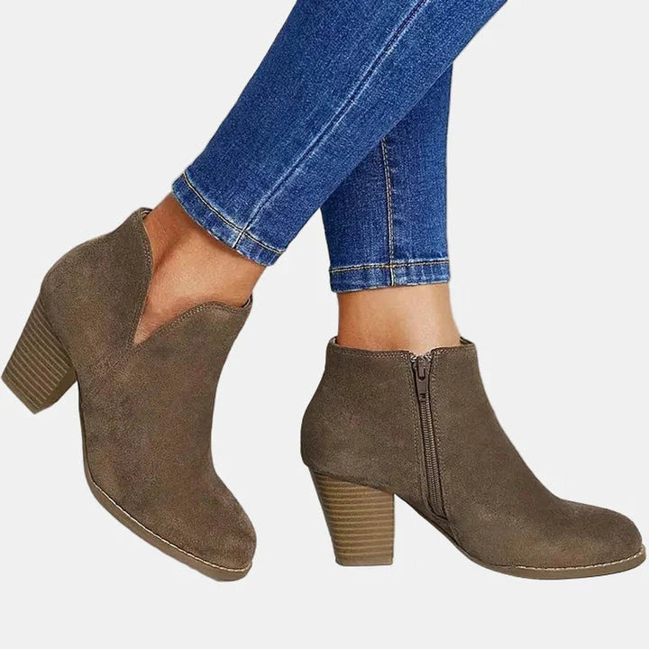 Elena | Stivaletti chic e raffinati in pelle scamosciata con tacco largo