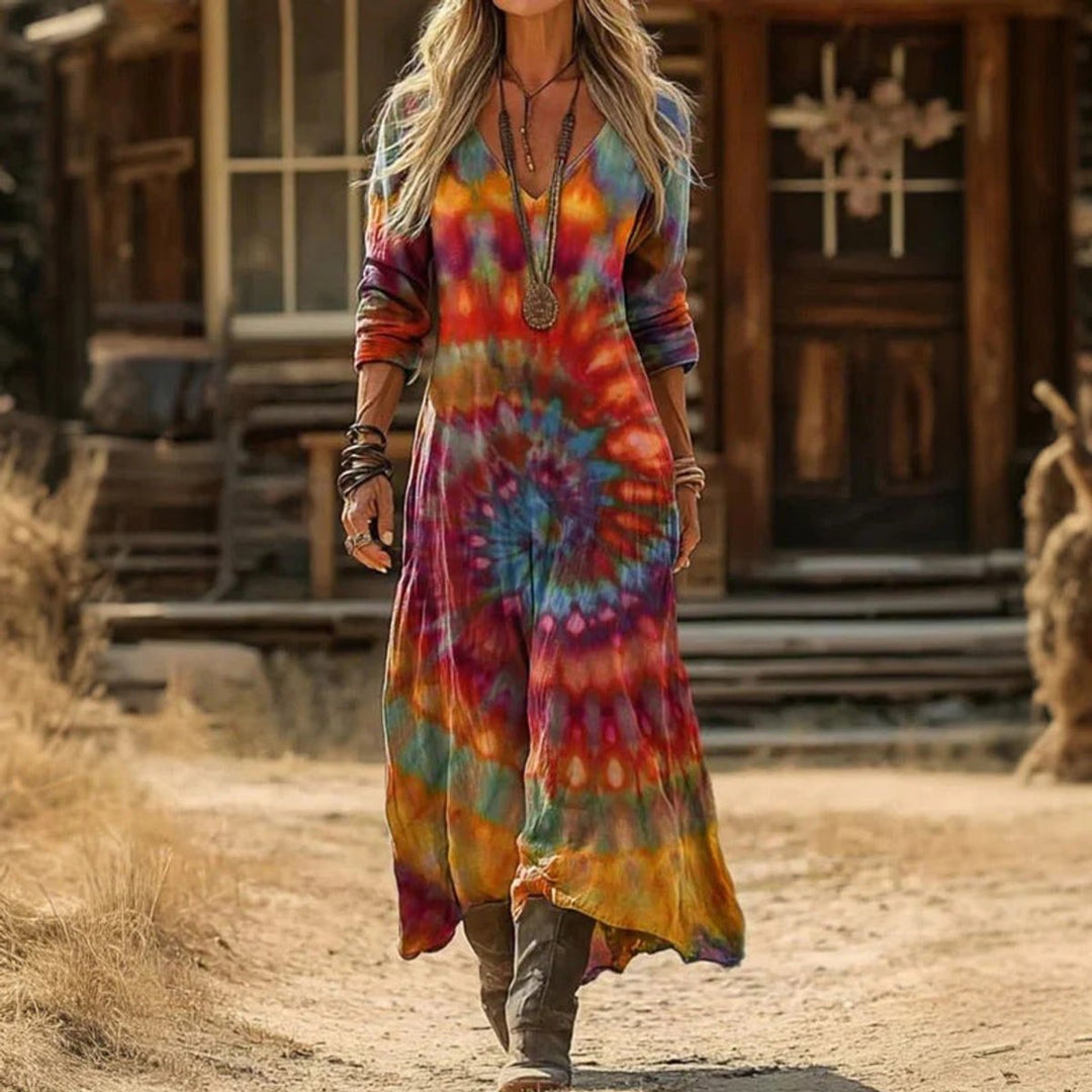 Katharina | Elegantes Maxi-Kleid mit Boho-Muster und langen Ärmeln