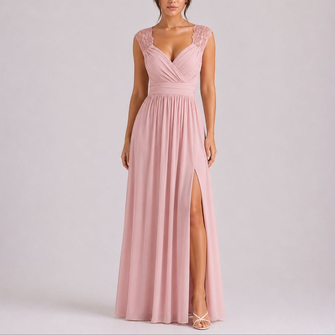 Amelia | Stylish and Romantic Fall Wedding Lace Wrap Maxi Dress