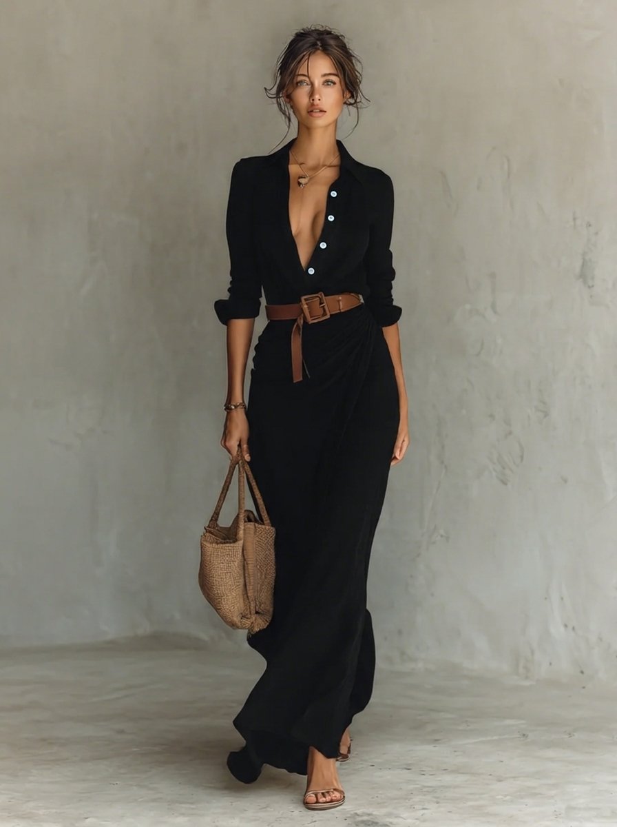 Clara | Modern And Casual Belted Long-Sleeved Dress
