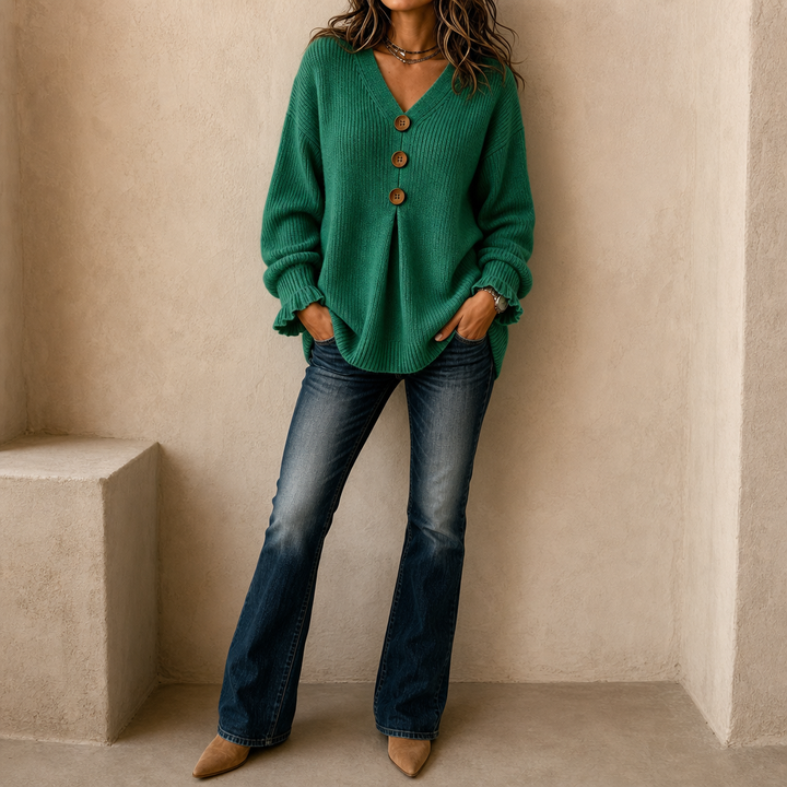 Vessa | V-hals Gebreide Trui met Relaxed Fit