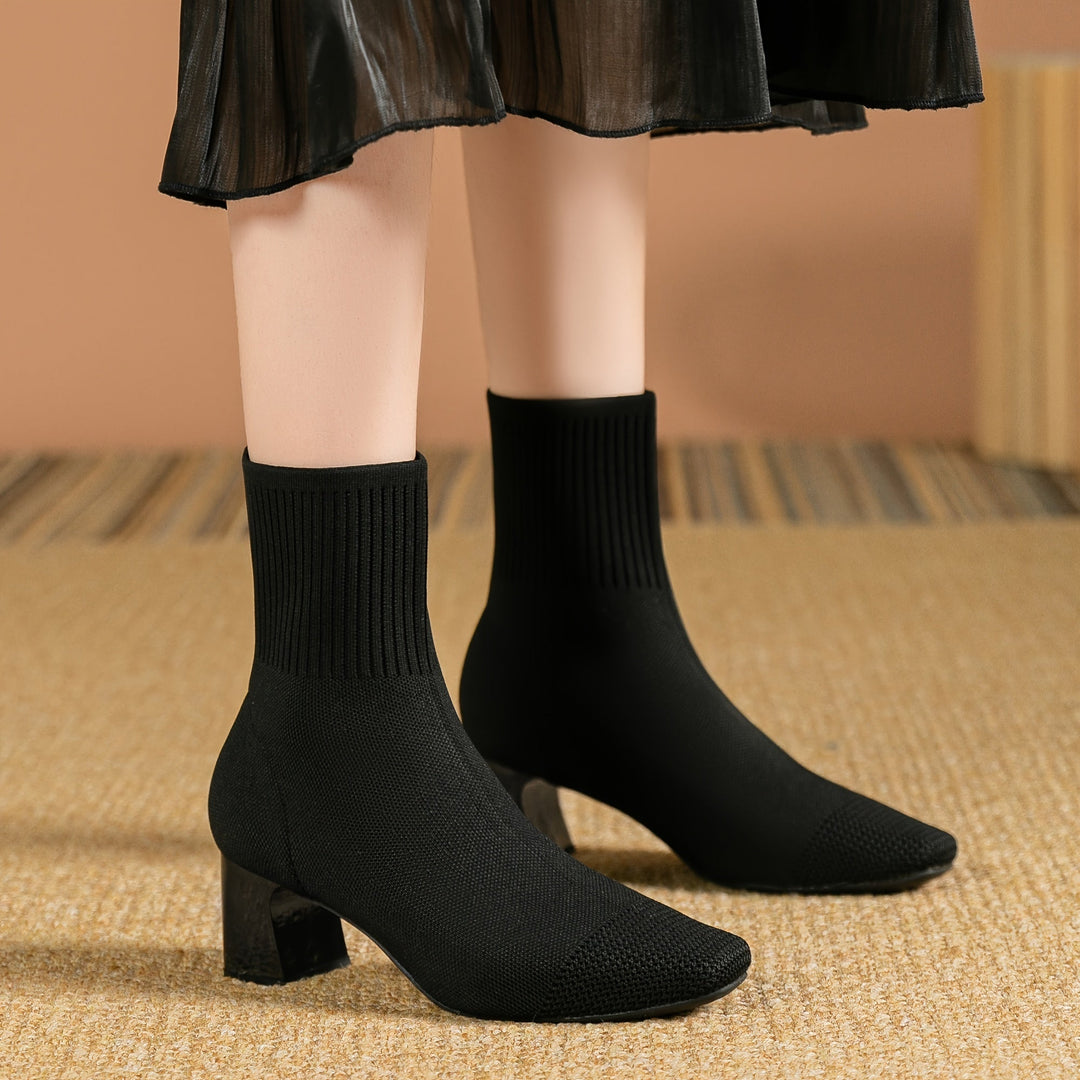 Eleanor | Comfortable Stretch-Knit Square-Toe Ankle Boots