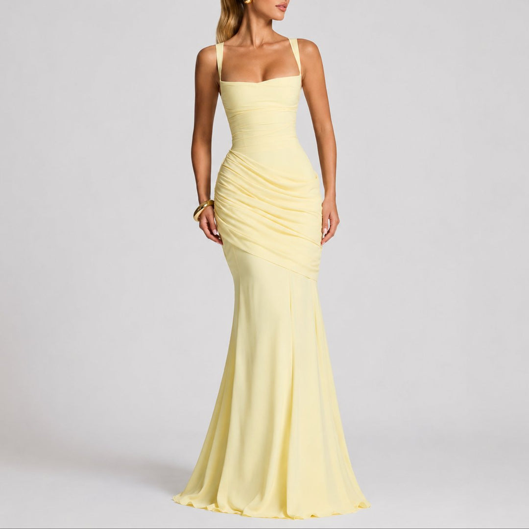 Ava | Sophisticated Fall Wedding Ruched Square-Neck Maxi Dress