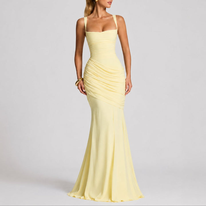 Ava | Sophisticated Fall Wedding Ruched Square-Neck Maxi Dress