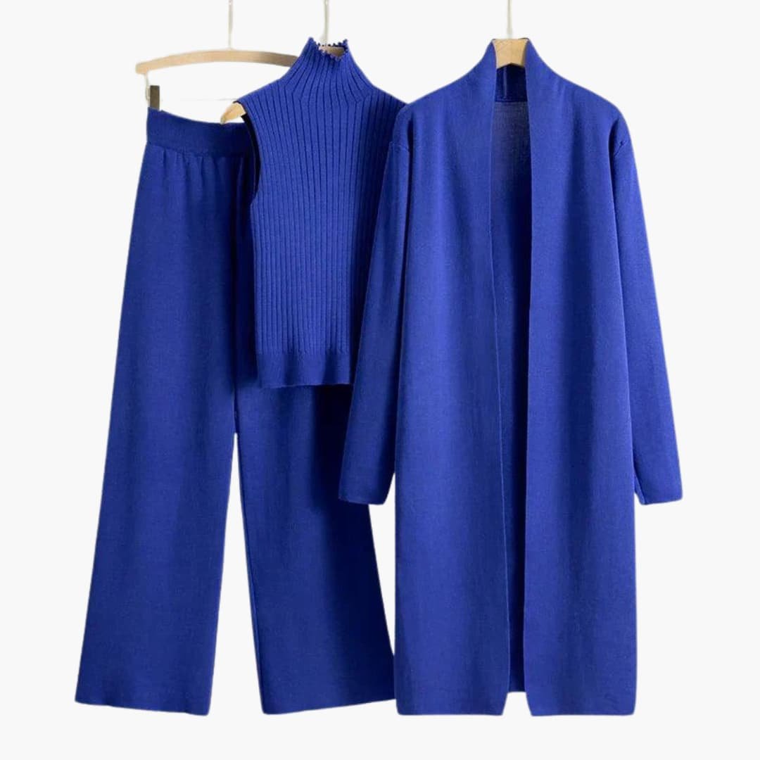 Knitwear | Three-Piece Knit Set with Sleeveless Roll Neck and Wide-Leg Trousers
