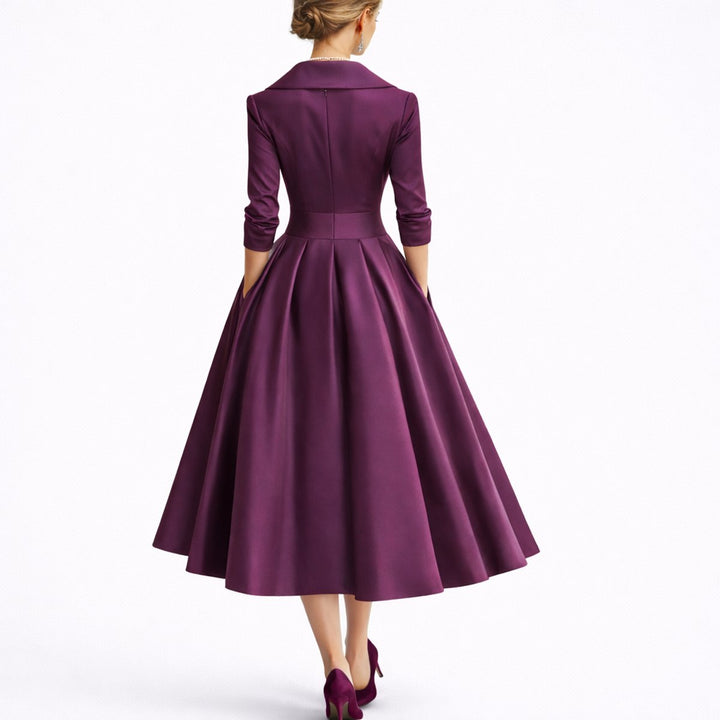 Evelyn | Abito midi senza tempo dalla linea ad A e dalla struttura elegante da matrimonio autunnale