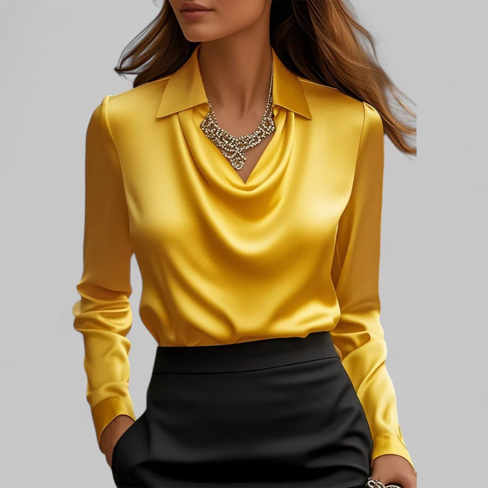 Andrea | Draped Neck Blouse for Women in Satin