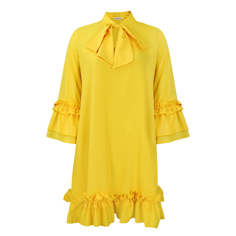 Emily | Elegant and Stylish Bow Collar Ruffle Tunic Dress