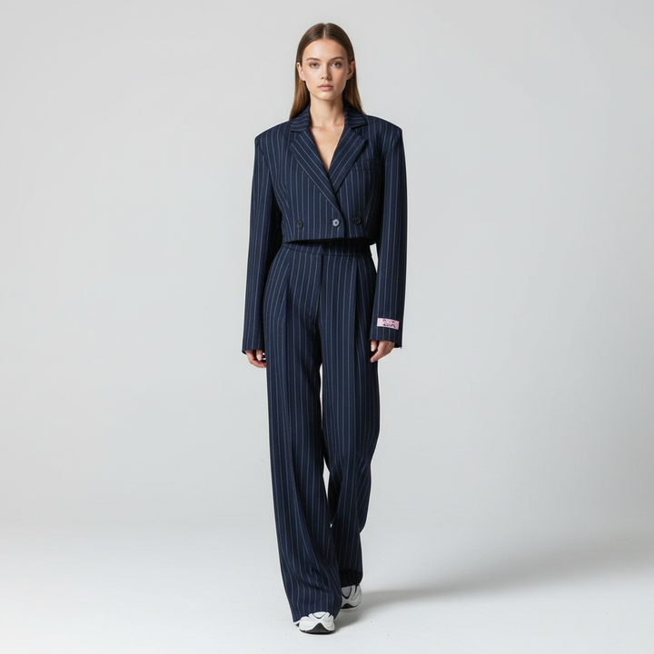 Isla | Women's Striped Blazer and Wide-Leg Trouser Set