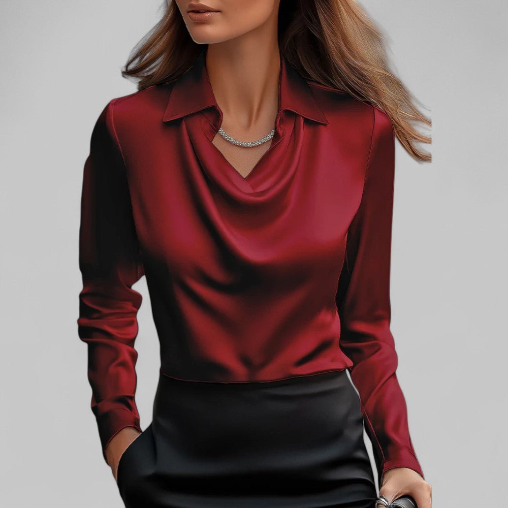 Andrea | Draped Neck Blouse for Women in Satin