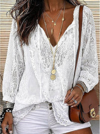 Olivia | Bohemian and Comfortable Lace-Detail V-Neck Blouse