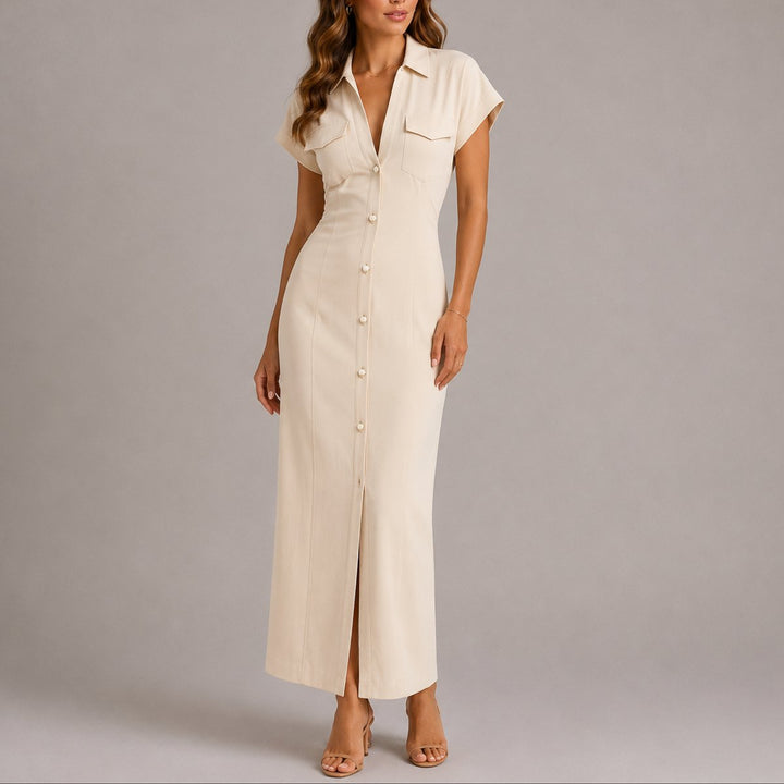 Olivia | Abito lungo a camicia chic e raffinato da matrimonio autunnale