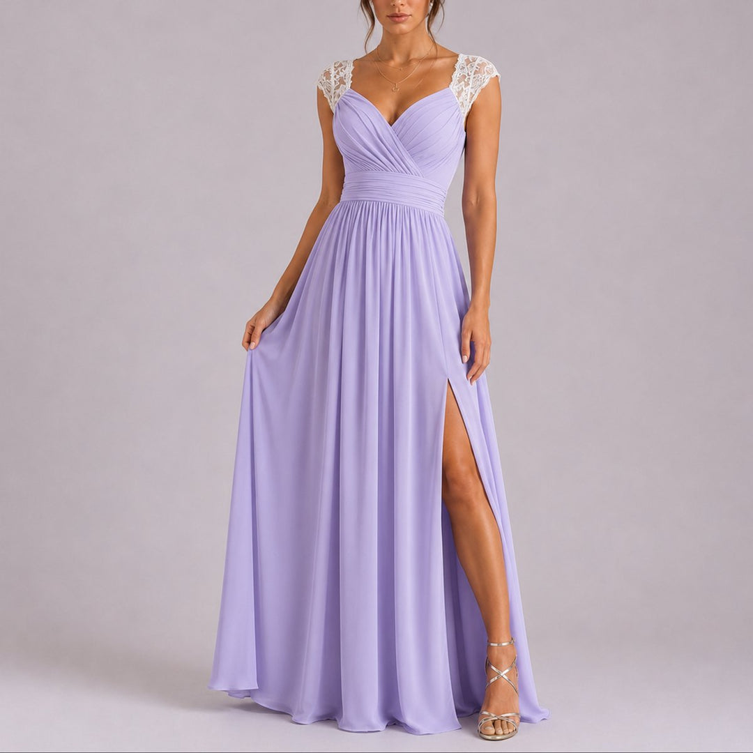 Amelia | Stylish and Romantic Fall Wedding Lace Wrap Maxi Dress