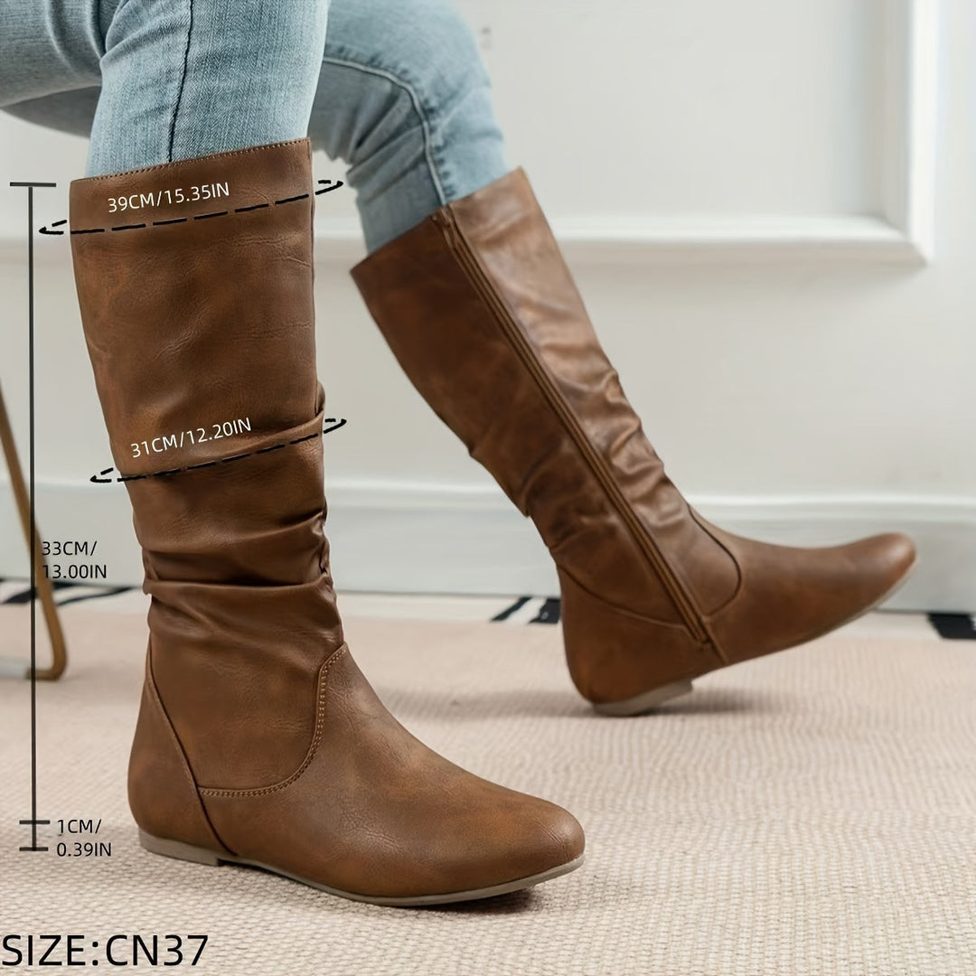 Mandy | Classic Flat Knee High Boots with Gathered Shaft