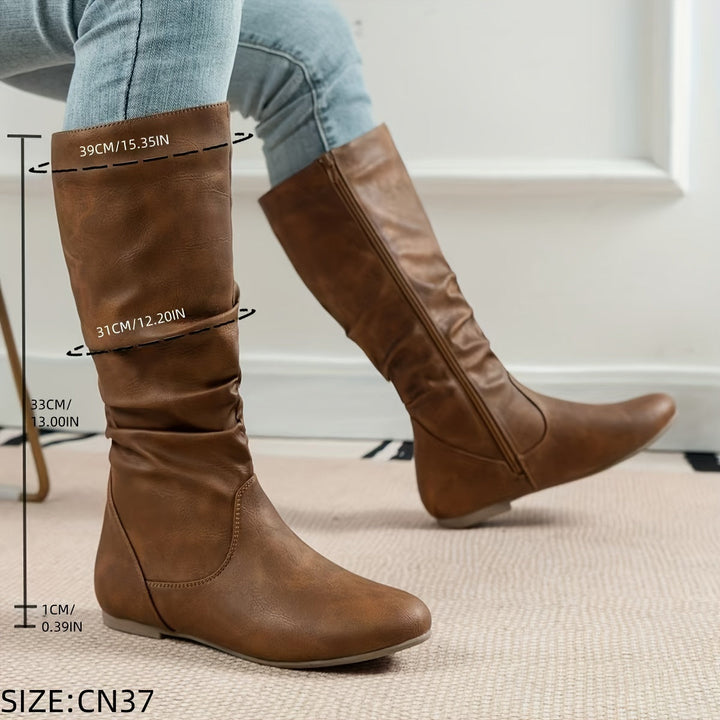 Mandy | Classic Flat Knee High Boots with Gathered Shaft