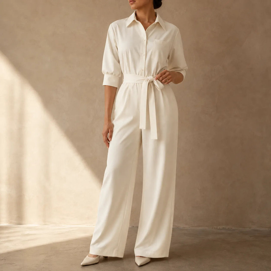 Solene | Wide-Leg Jumpsuit – Belted Shirt Style for Women