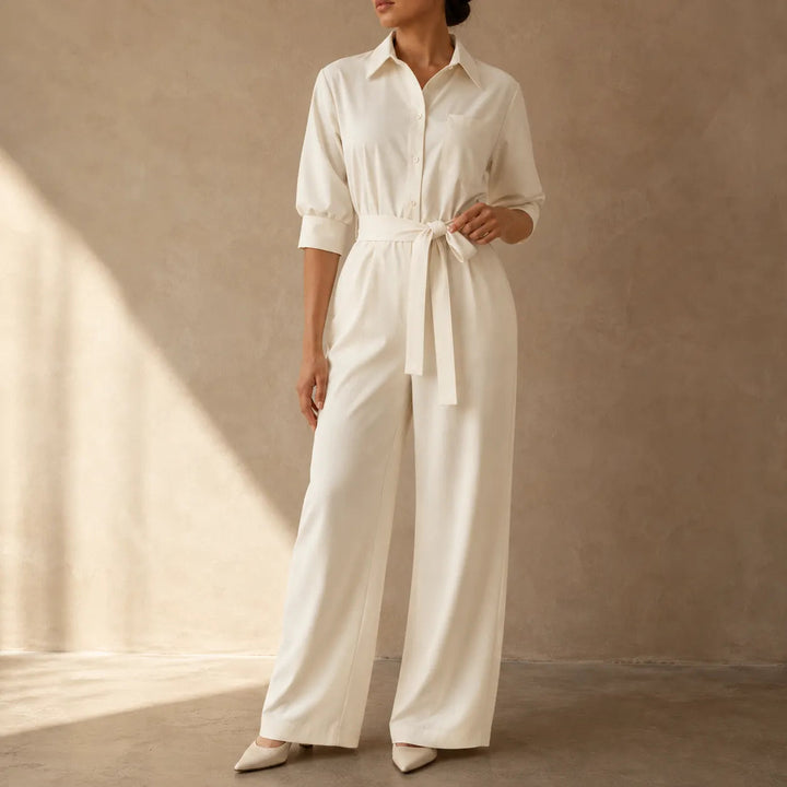 Solene | Wide-Leg Jumpsuit – Belted Shirt Style for Women