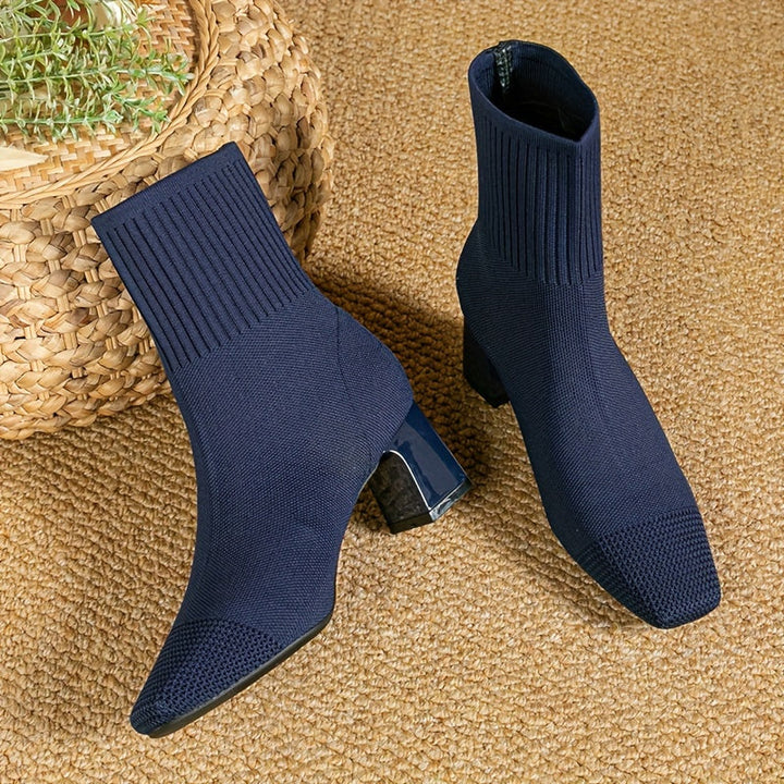 Eleanor | Comfortable Stretch-Knit Square-Toe Ankle Boots