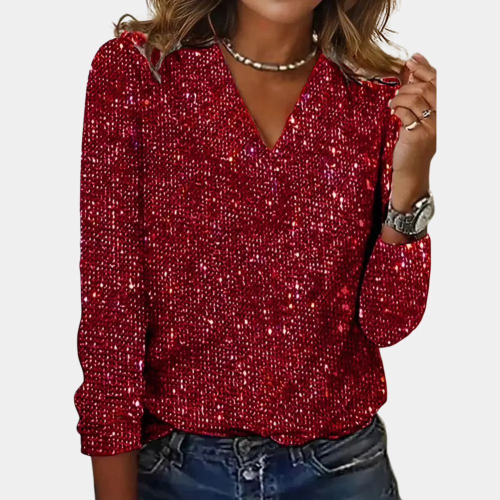 Vesper | Glitter Top – Stylish V-Neck Design for Women