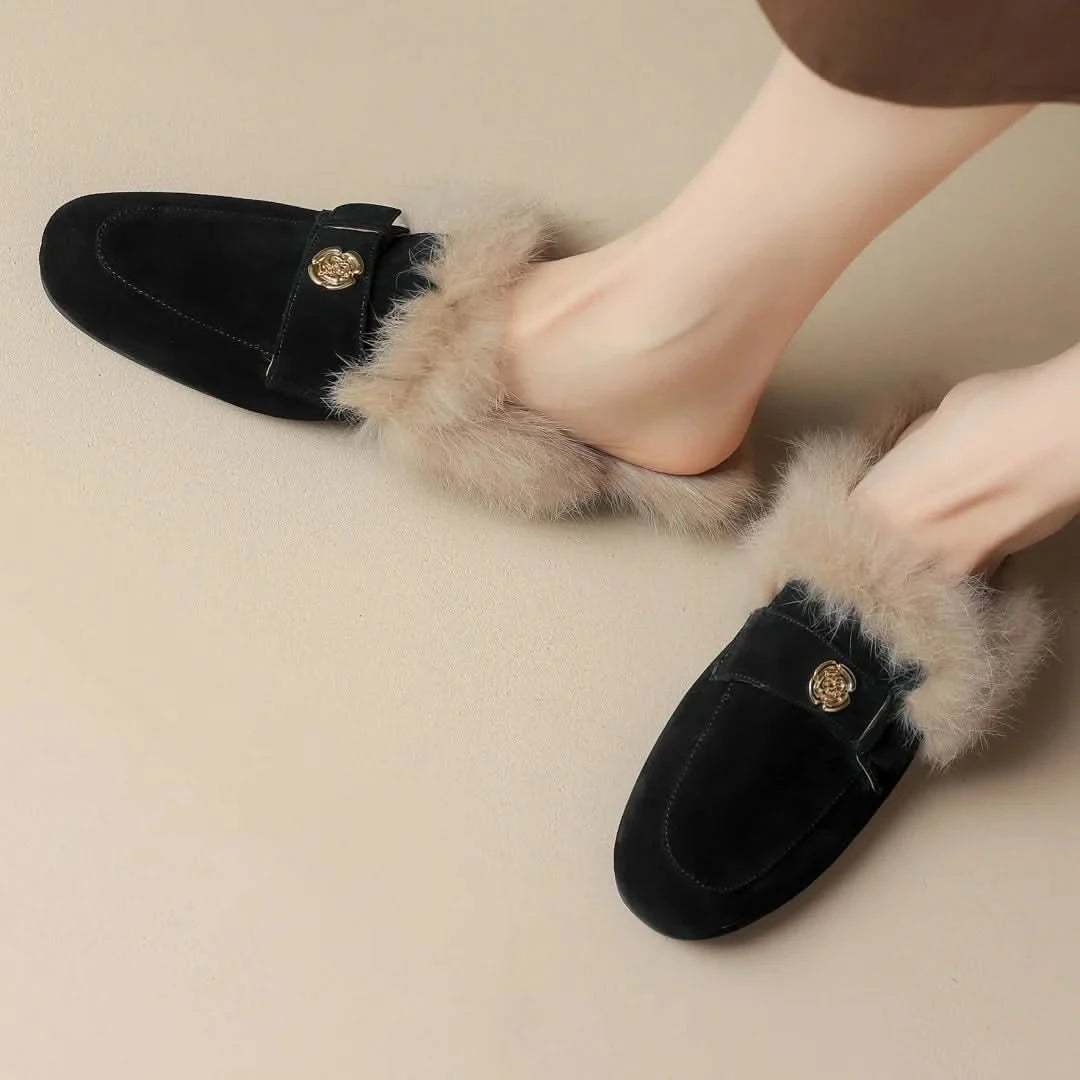 Velora | Suede Shearling Mules – Luxurious Comfort for Women
