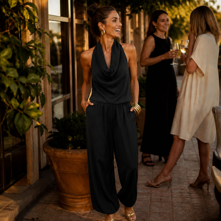 Draplyn | Wide Leg Halter Jumpsuit for Effortless Style
