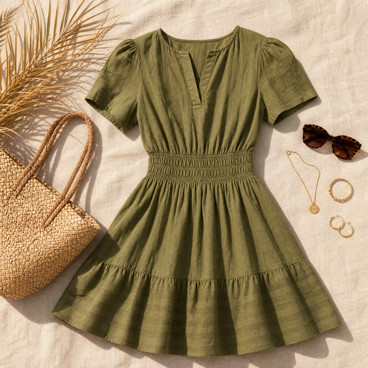 Solenna | Smocked Waist Tiered Mini Dress for Women