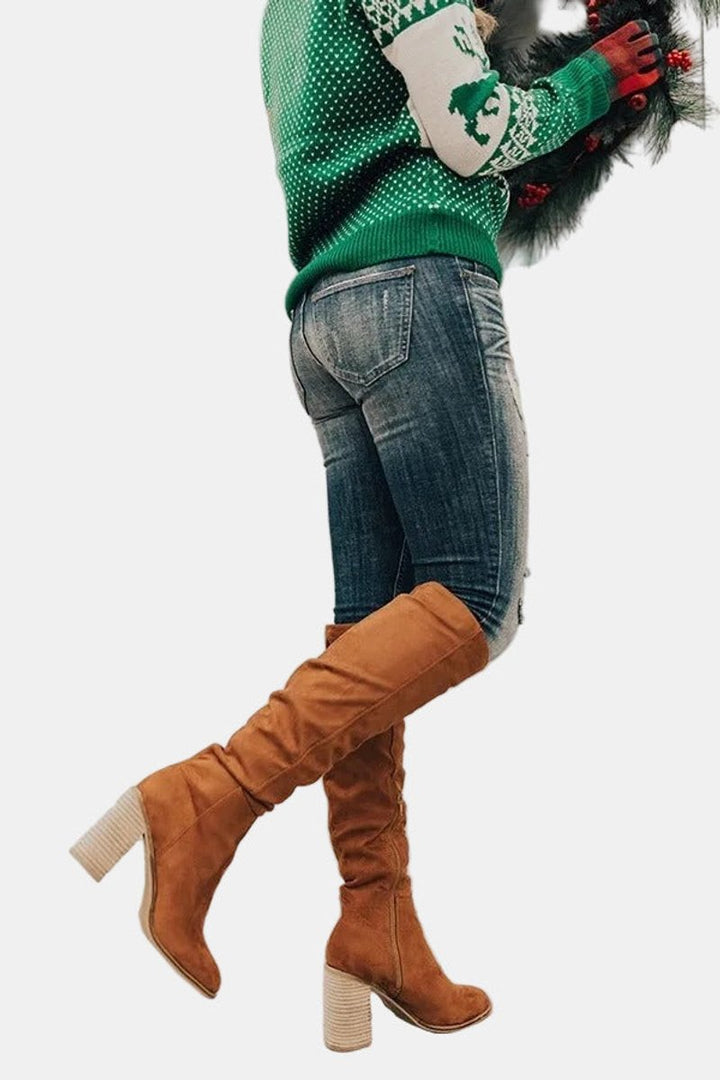 Lena | Elegant And Comfortable Stretch Block Heel Knee High Boots