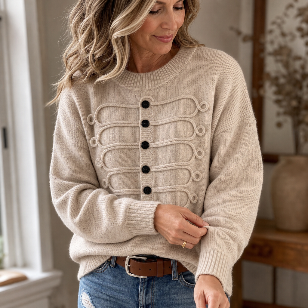 Braidenne | Knit Sweater met Gevlochten Koord en Knopen