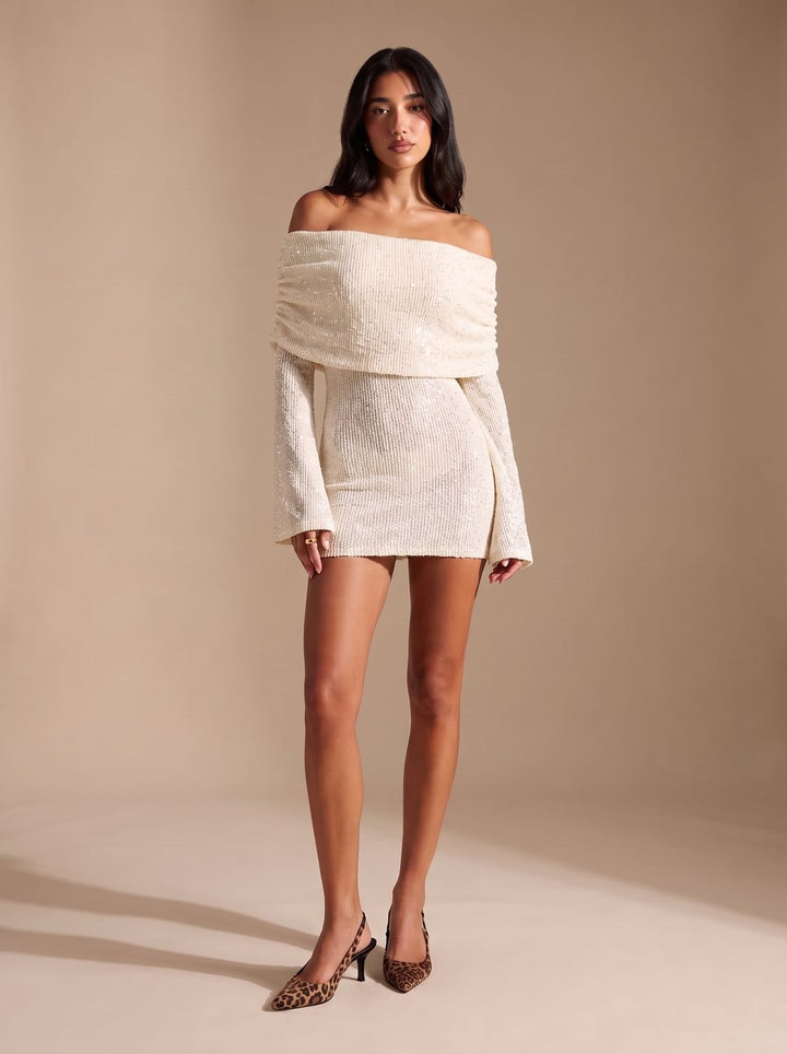 Aria | Bodycon Mini Dress – Off-Shoulder Sequin Style for Women