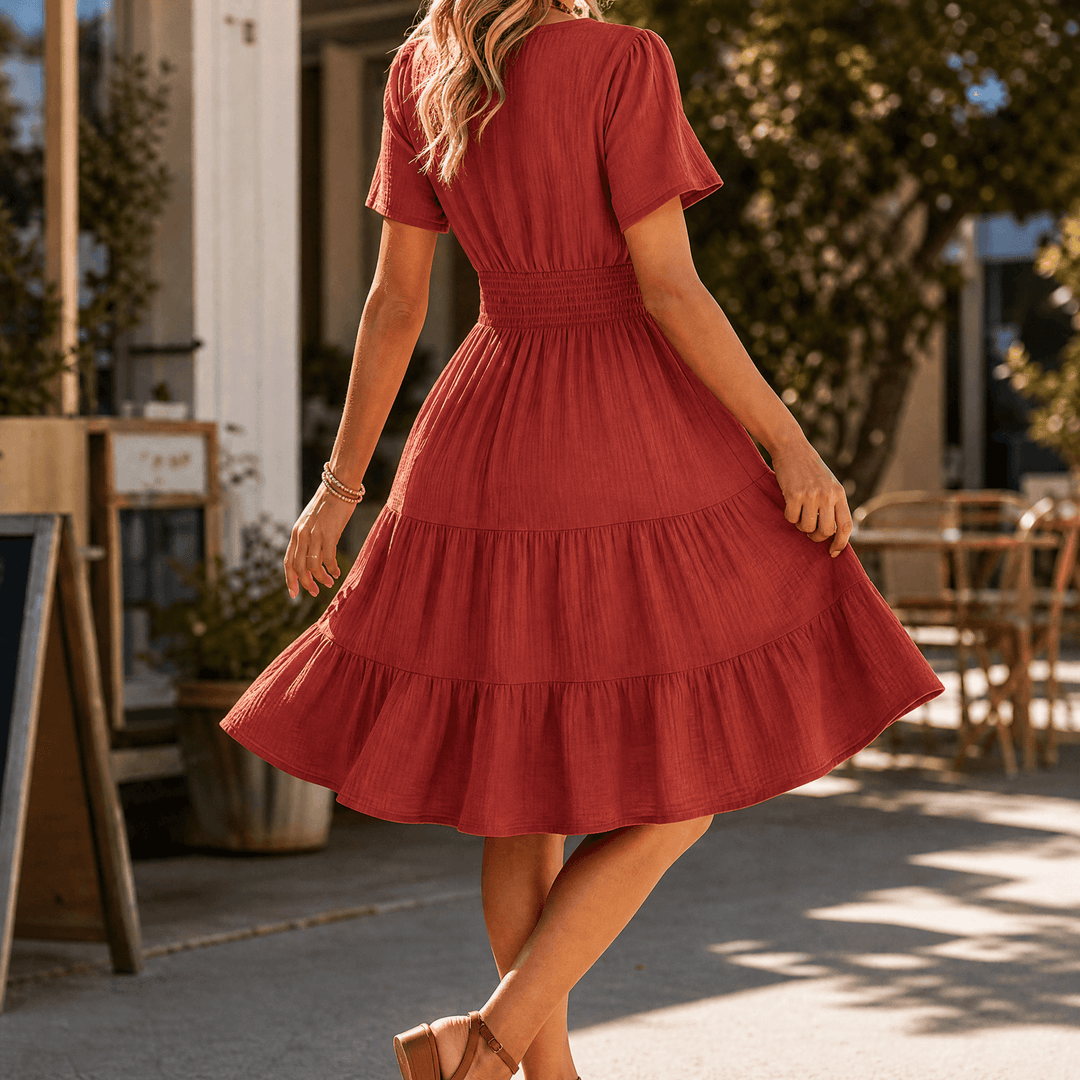 Solenna | Smocked Waist Tiered Mini Dress for Women