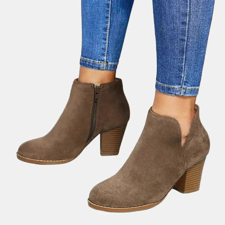Elena | Stivaletti chic e raffinati in pelle scamosciata con tacco largo